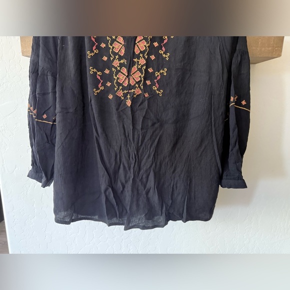 Blue Rain|Women’s Black Gauze Floral Embroidered Women's Top in Boho style•••L - Picture 3 of 10